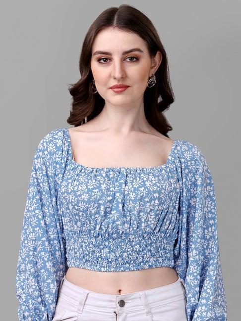 masakali.co sky blue floral print crop top