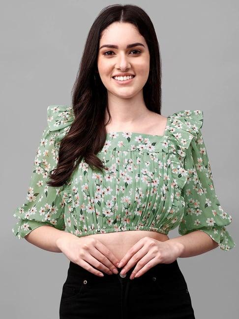 masakali.co light green floral print crop top