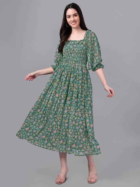 masakali.co green printed midi dress