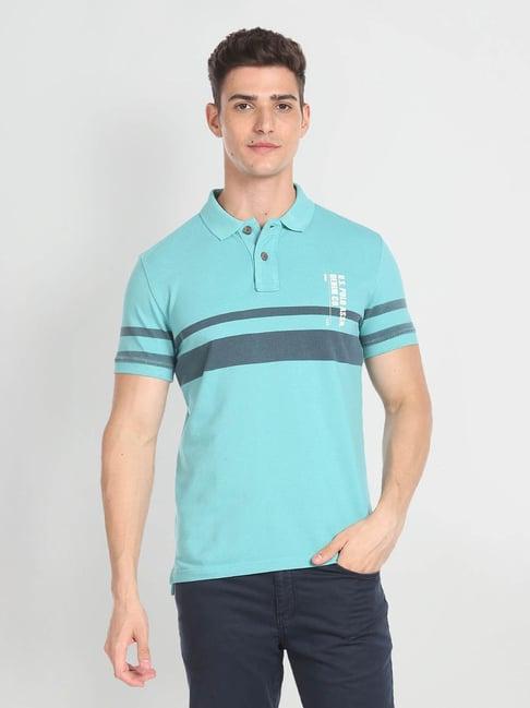 u.s. polo assn. denim co. green slim fit striped cotton polo t-shirt