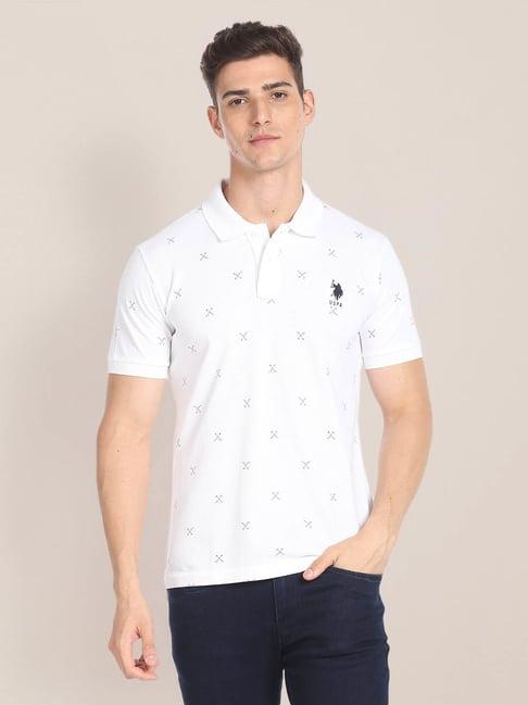 u.s. polo assn. white slim fit printed cotton polo t-shirt