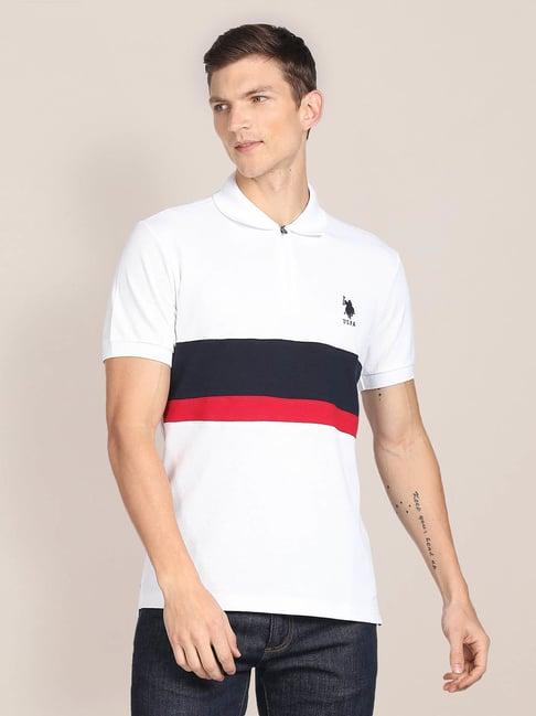 u.s. polo assn. white slim fit striped cotton polo t-shirt