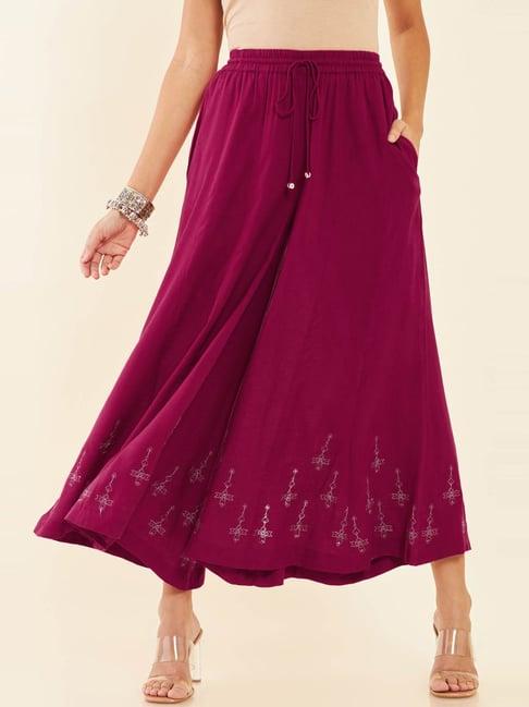 soch maroon embroidered palazzos