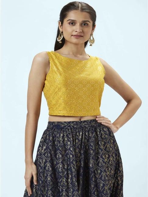 akkriti by pantaloons mustard embellished crop top