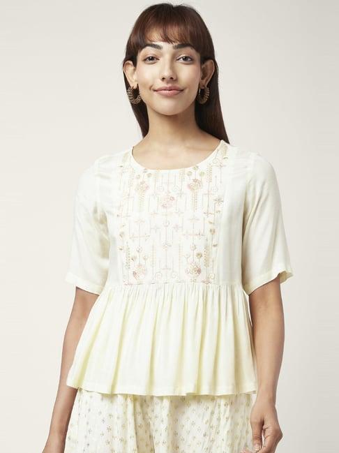 akkriti by pantaloons off-white embroidered top