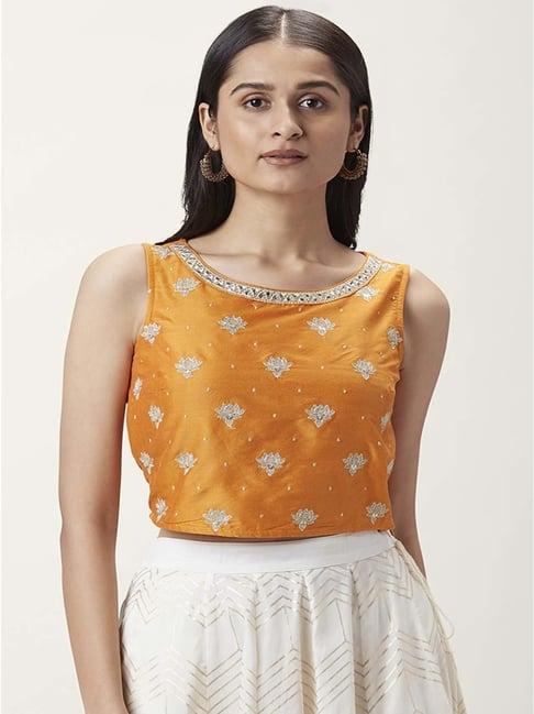 akkriti by pantaloons orange embroidered crop top