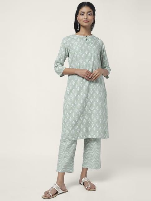 rangmanch by pantaloons sage green printed kurta palazzo set