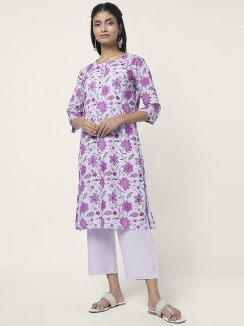 rangmanch by pantaloons lilac floral print kurta palazzo set