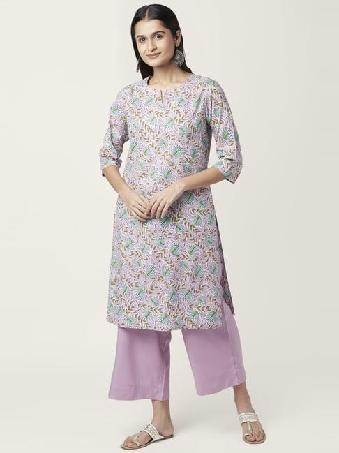 rangmanch by pantaloons lilac floral print kurta palazzo set