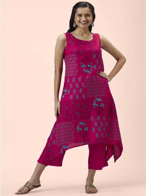 rangmanch by pantaloons fuchsia pink floral print kurta pant set