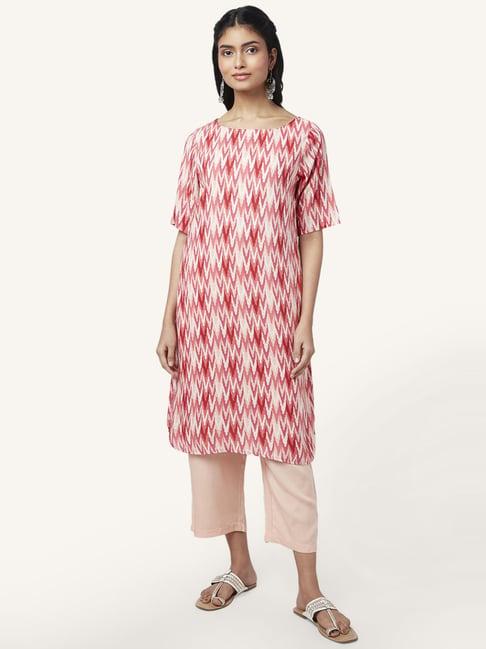 rangmanch by pantaloons pink & peach printed kurta palazzo set