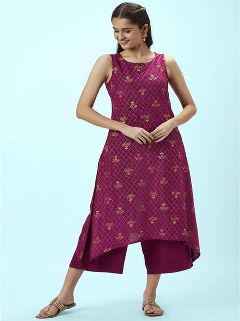 rangmanch by pantaloons purple printed kurta palazzo set