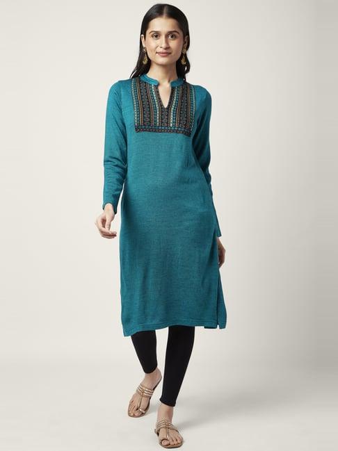 rangmanch by pantaloons blue printed straight kurta