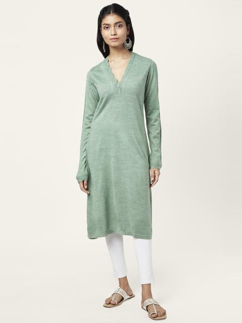 rangmanch by pantaloons green a line kurta