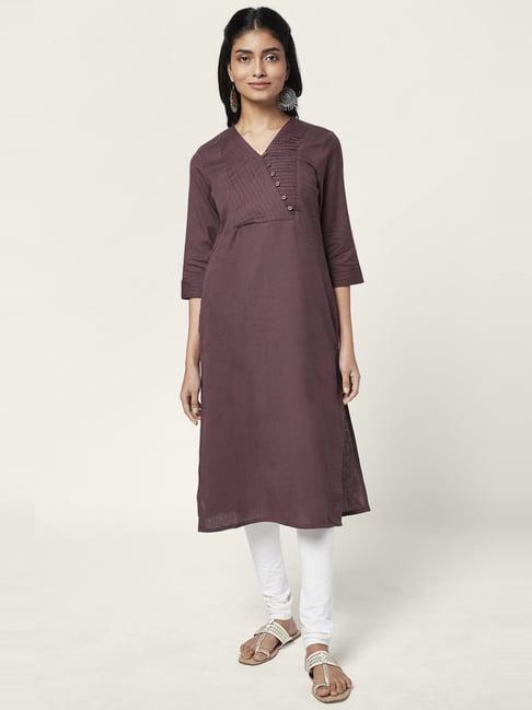 rangmanch by pantaloons maroon cotton straight kurta