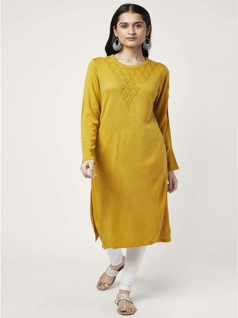 rangmanch by pantaloons mustard straight kurta