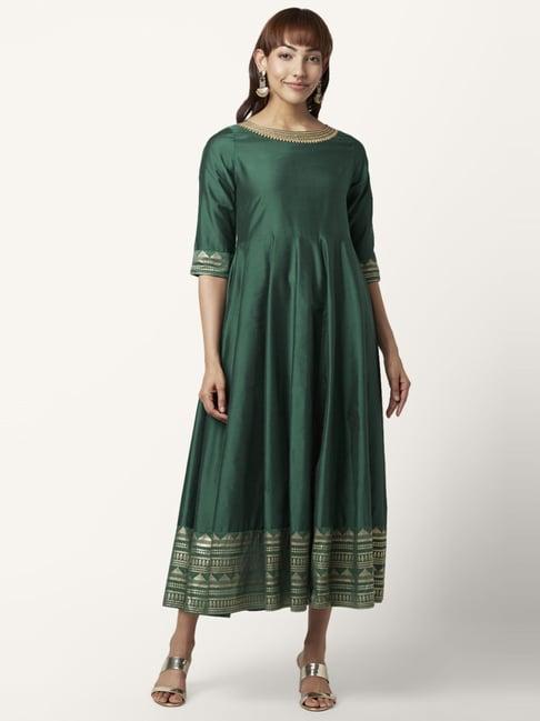 rangmanch by pantaloons green embroidered a-line dress