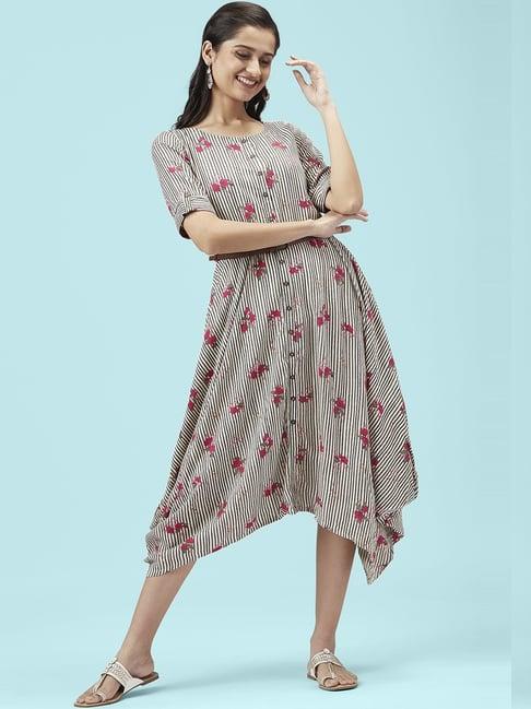 akkriti by pantaloons off-white & grey floral print a-line dress