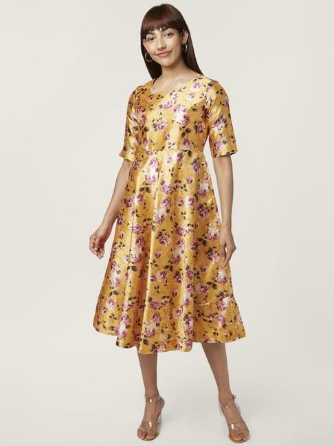 akkriti by pantaloons yellow floral print a-line dress