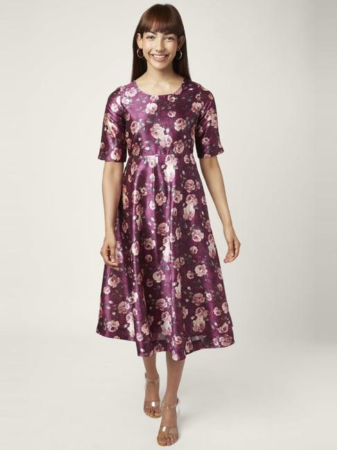 akkriti by pantaloons purple floral print a-line dress