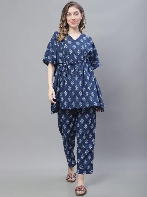 tag 7 blue printed kaftan top with pant set