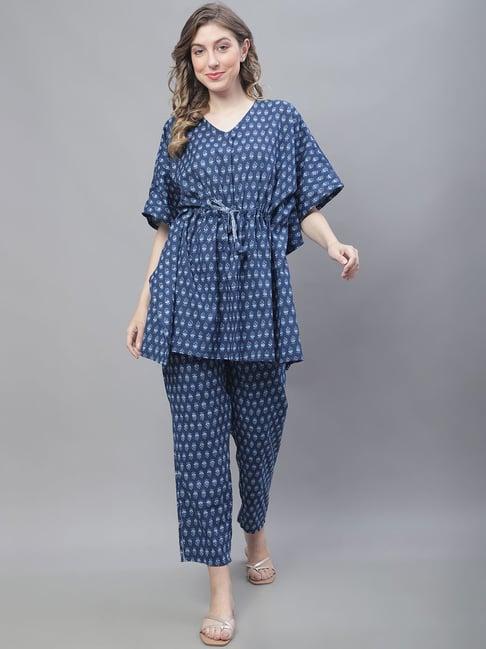 tag 7 blue printed kaftan top with pant set