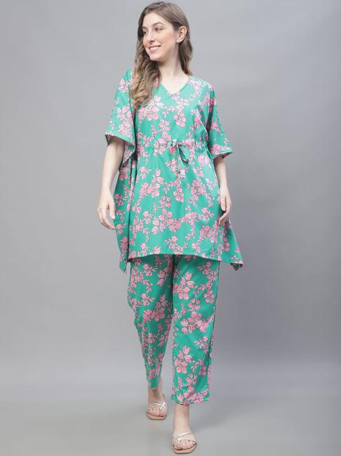 tag 7 green printed kaftan top with pant set