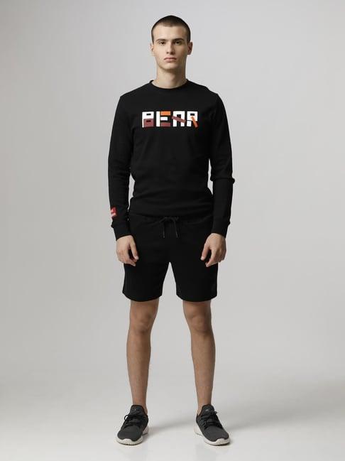 the bear house black cotton slim fit graphic print tracksuit