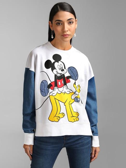 kazo mickey and pluto disney printed sweat with denim sleeves