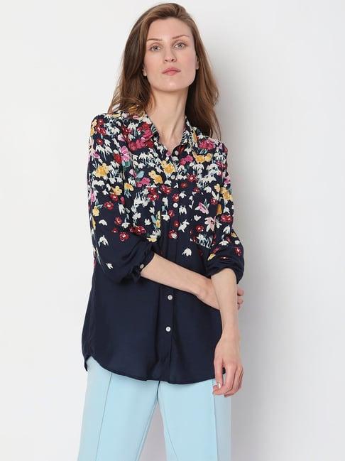 vero moda navy viscose floral print shirt