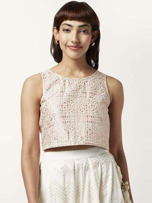 akkriti by pantaloons off-white embroidered crop top