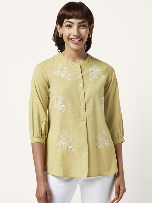 akkriti by pantaloons yellow cotton embroidered tunic