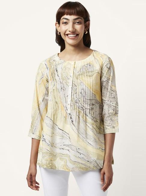 akkriti by pantaloons yellow cotton printed tunic