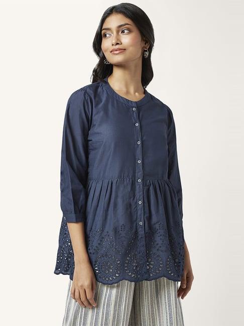 akkriti by pantaloons navy cotton regular fit tunic