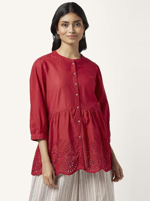 akkriti by pantaloons red cotton regular fit tunic