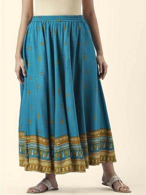 akkriti by pantaloons teal blue printed skirt