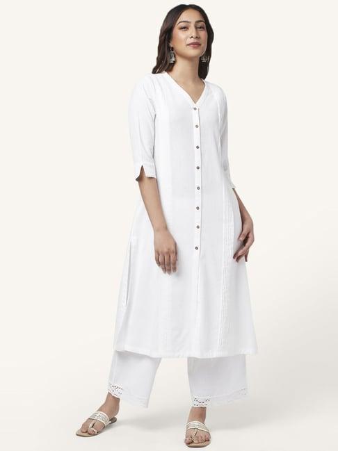 rangmanch by pantaloons white cotton a line kurta