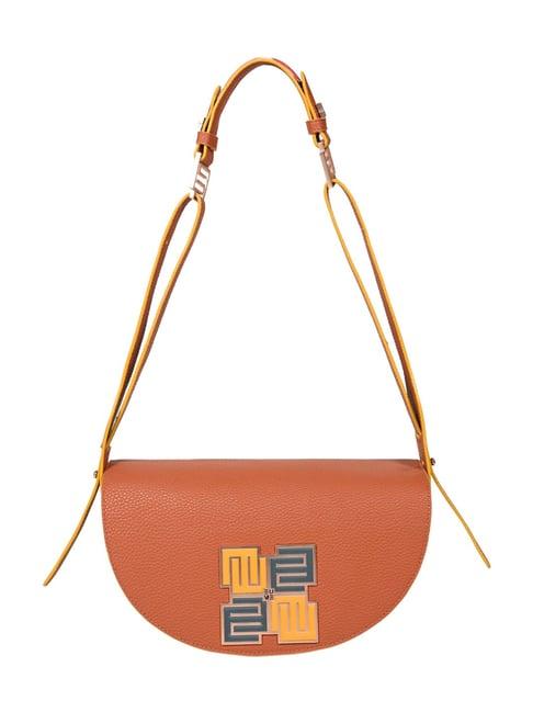 eume pecan tangerine camo vegan leather shoulder bag