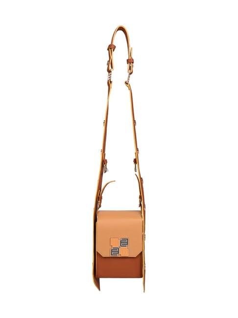 eume mocha tangerine camo vegan leather satchel handbag