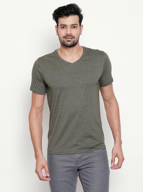 byford by pantaloons dark olive cotton regular fit t-shirt