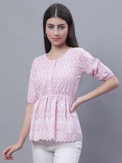 jainish pink embroidered peplum top