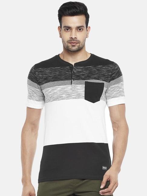 urban ranger by pantaloons black cotton slim fit striped t-shirt