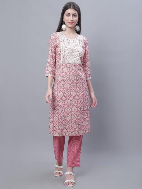 cantabil pink embroidered kurta pant set