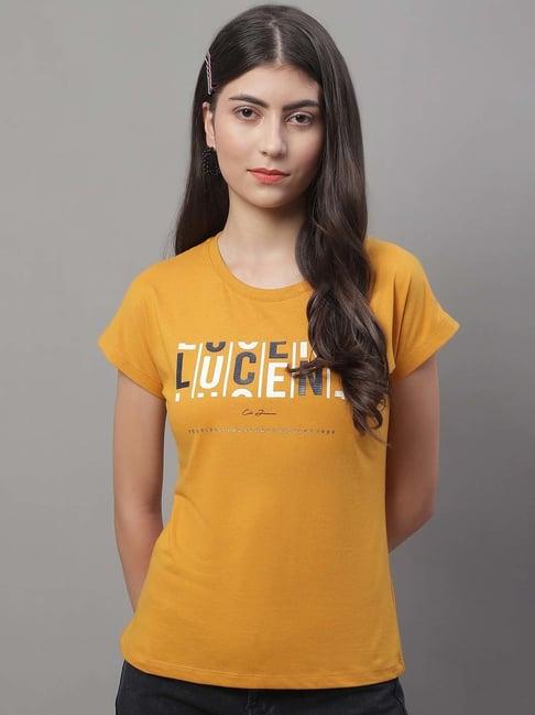 cantabil mustard printed t-shirt