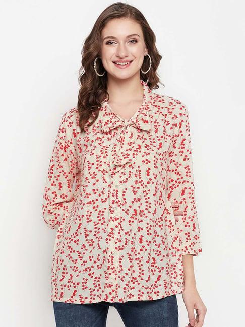 cantabil red & off white printed tunic