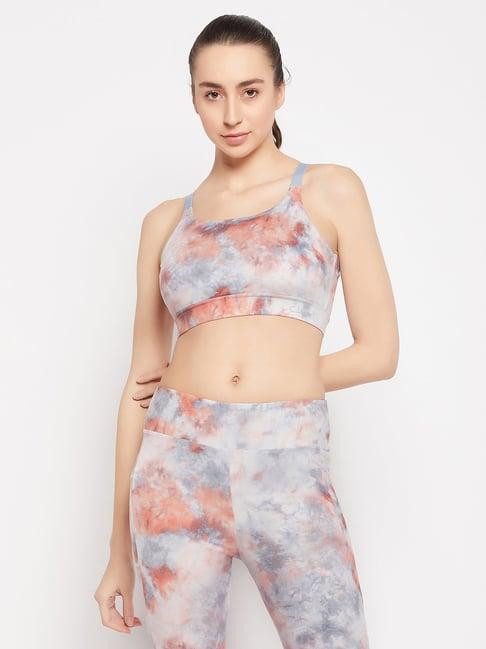 clovia grey tie - dye sports bra with removable cups