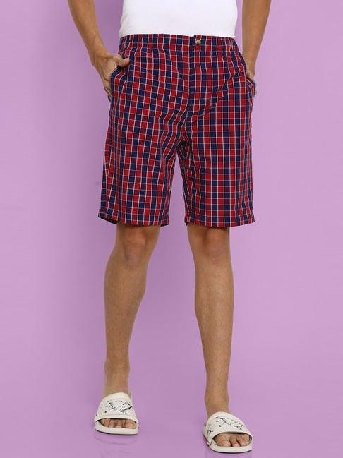 ajile by pantaloons maroon cotton slim fit checks lounge shorts