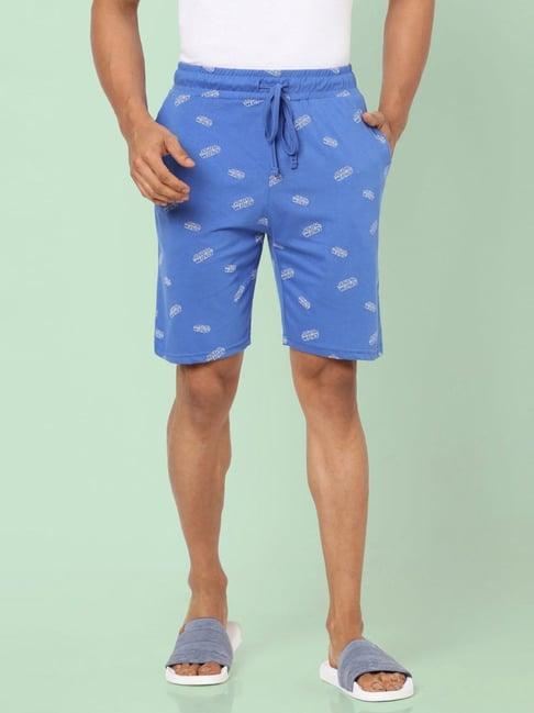 ajile by pantaloons blue cotton slim fit printed lounge shorts