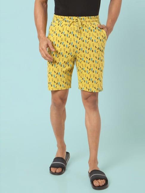 ajile by pantaloons yellow ocre cotton slim fit printed lounge shorts