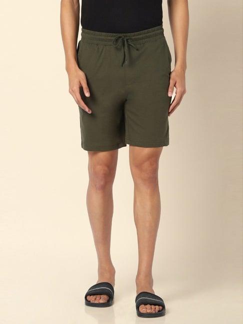 ajile by pantaloons olive cotton slim fit lounge shorts